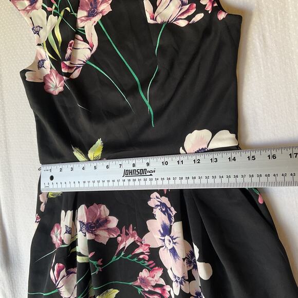 Enfocus Studio Women Dress 6 Black Floral Fit & Flare Sleeveless Knee Length - Picture 6 of 10